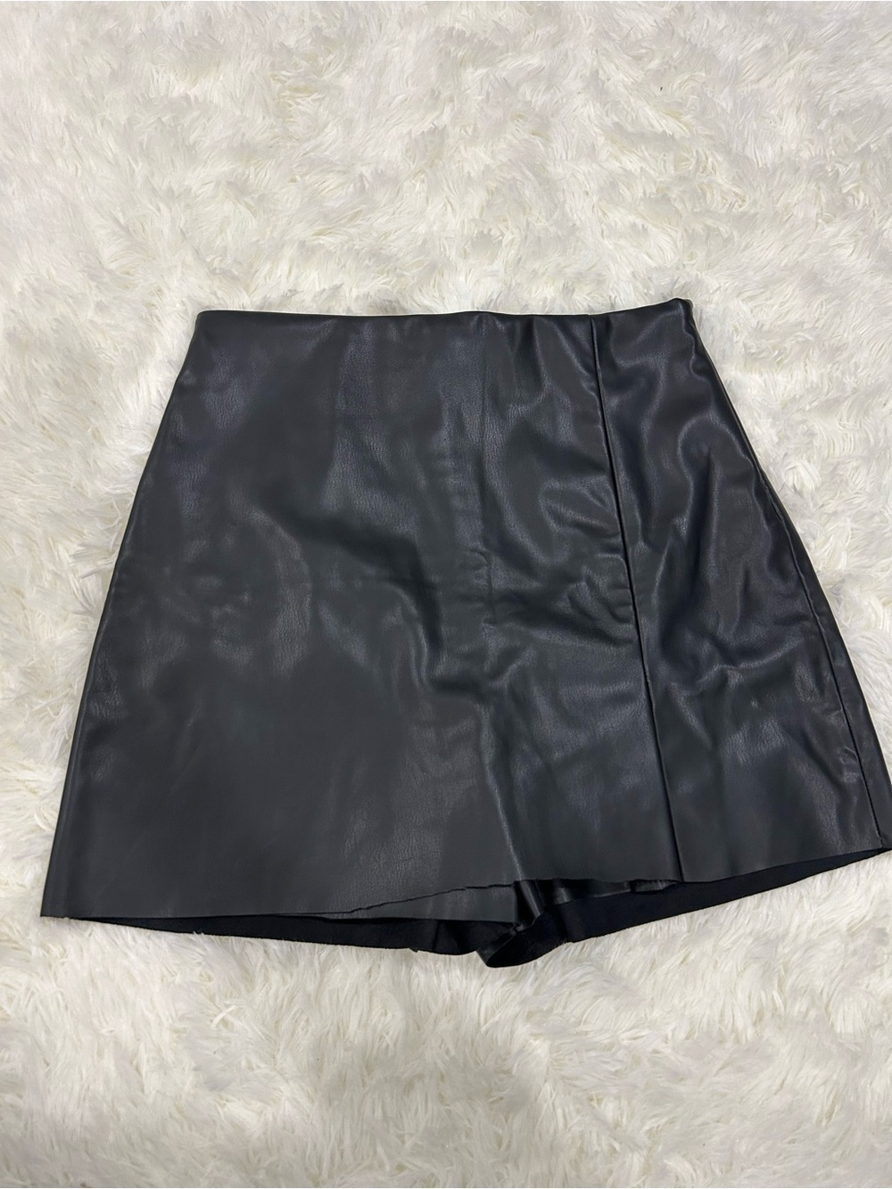 Black Faux Leather A-Line Mini Skirt